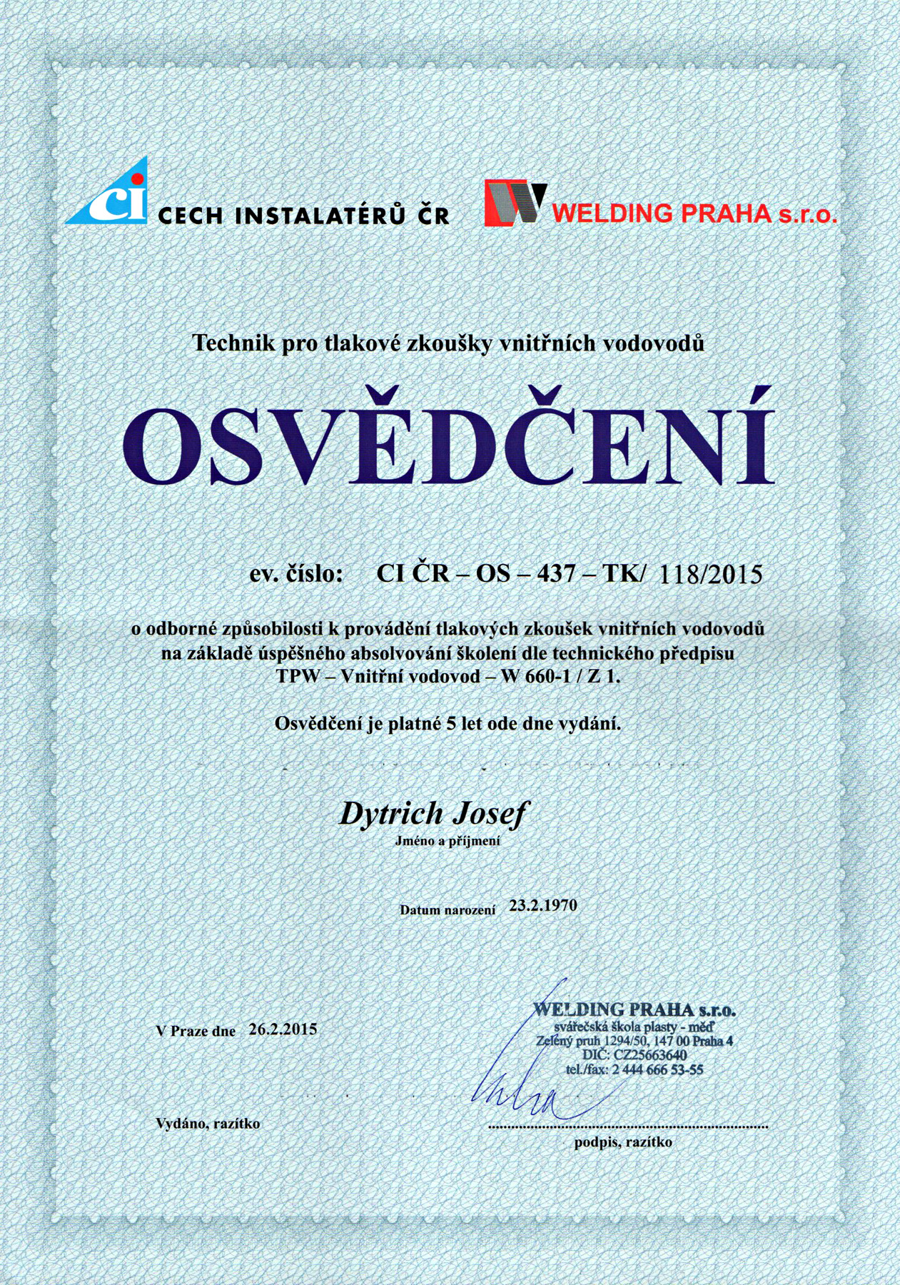 osvedcenitlak